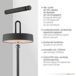 JUST LIGHT AKKU Tischleuchte GIUNTO, schwarz