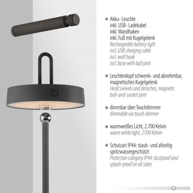 JUST LIGHT AKKU Tischleuchte GIUNTO, schwarz