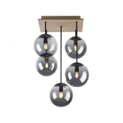 JUST LIGHT LED Deckenleuchte GERDA WIDOW 5-flammig Holz rauchfarben
