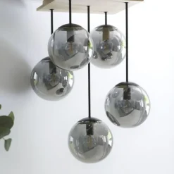 JUST LIGHT LED Deckenleuchte GERDA WIDOW 5-flammig Holz rauchfarben