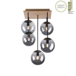 JUST LIGHT LED Deckenleuchte GERDA WIDOW 5-flammig Holz rauchfarben