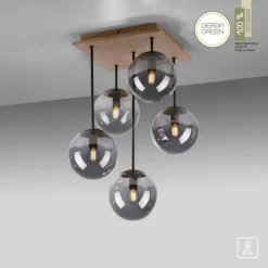 JUST LIGHT LED Deckenleuchte GERDA WIDOW 5-flammig Holz rauchfarben