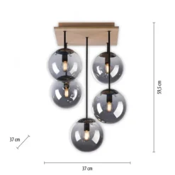 JUST LIGHT LED Deckenleuchte GERDA WIDOW 5-flammig Holz rauchfarben