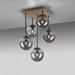 JUST LIGHT LED Deckenleuchte GERDA WIDOW 5-flammig Holz rauchfarben