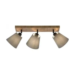 JUST LIGHT LED Deckenleuchte GERDA MICHEL Holz natur 3-flammig Stoffschirm