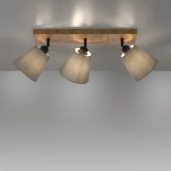 JUST LIGHT LED Deckenleuchte GERDA MICHEL Holz natur 3-flammig Stoffschirm