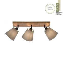 JUST LIGHT LED Deckenleuchte GERDA MICHEL Holz natur 3-flammig Stoffschirm