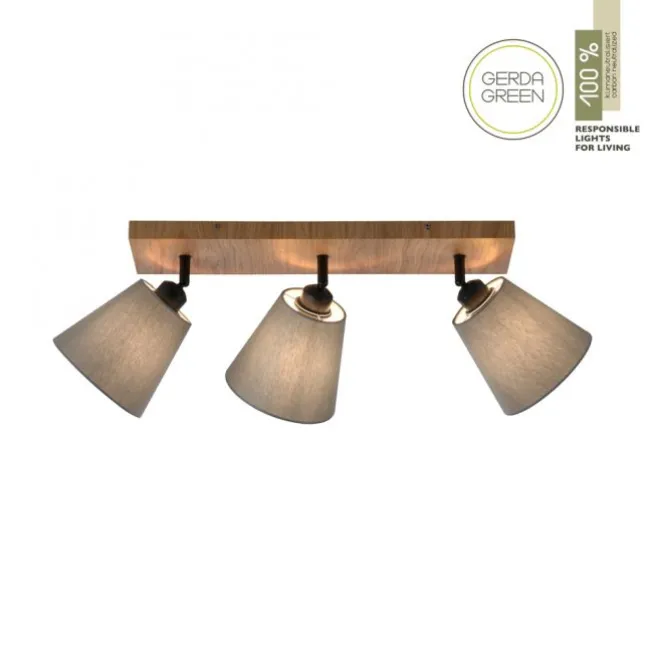 JUST LIGHT LED Deckenleuchte GERDA MICHEL Holz natur 3-flammig Stoffschirm