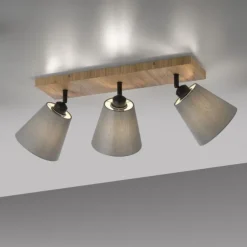 JUST LIGHT LED Deckenleuchte GERDA MICHEL Holz natur 3-flammig Stoffschirm