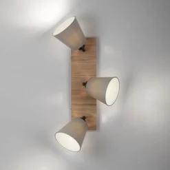 JUST LIGHT LED Deckenleuchte GERDA MICHEL Holz natur 3-flammig Stoffschirm