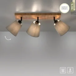 JUST LIGHT LED Deckenleuchte GERDA MICHEL Holz natur 3-flammig Stoffschirm
