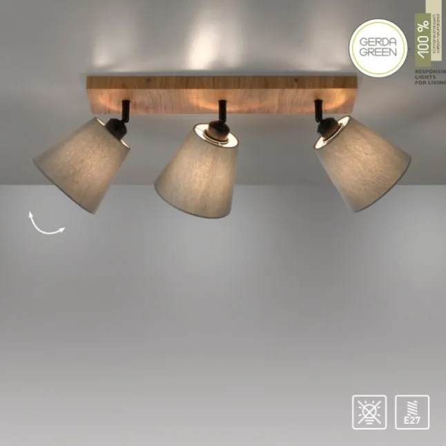 JUST LIGHT LED Deckenleuchte GERDA MICHEL Holz natur 3-flammig Stoffschirm