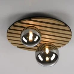 JUST LIGHT LED Deckenleuchte GERDA STIKA Eiche Holz-natur rund Akustikpanel