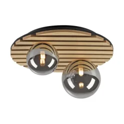 JUST LIGHT LED Deckenleuchte GERDA STIKA Eiche Holz-natur rund Akustikpanel