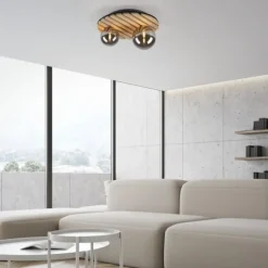 JUST LIGHT LED Deckenleuchte GERDA STIKA Eiche Holz-natur rund Akustikpanel