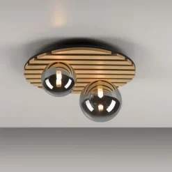 JUST LIGHT LED Deckenleuchte GERDA STIKA Eiche Holz-natur rund Akustikpanel