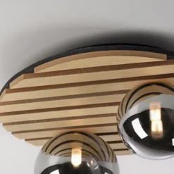 JUST LIGHT LED Deckenleuchte GERDA STIKA Eiche Holz-natur rund Akustikpanel