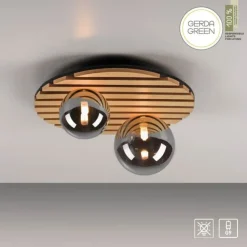 JUST LIGHT LED Deckenleuchte GERDA STIKA Eiche Holz-natur rund Akustikpanel