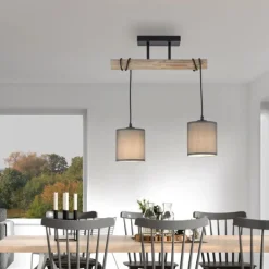 JUST LIGHT LED Deckenleuchte Echtholz GERDA TRIBU 2-flammig Stoffschirm Landhaus