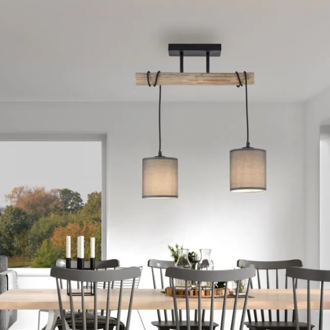 JUST LIGHT LED Deckenleuchte Echtholz GERDA TRIBU 2-flammig Stoffschirm Landhaus