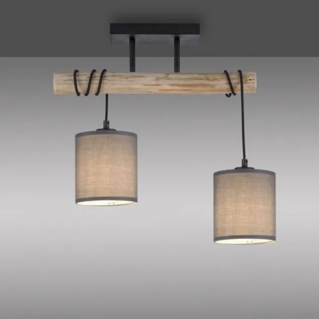 JUST LIGHT LED Deckenleuchte Echtholz GERDA TRIBU 2-flammig Stoffschirm Landhaus