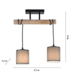 JUST LIGHT LED Deckenleuchte Echtholz GERDA TRIBU 2-flammig Stoffschirm Landhaus