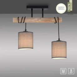 JUST LIGHT LED Deckenleuchte Echtholz GERDA TRIBU 2-flammig Stoffschirm Landhaus