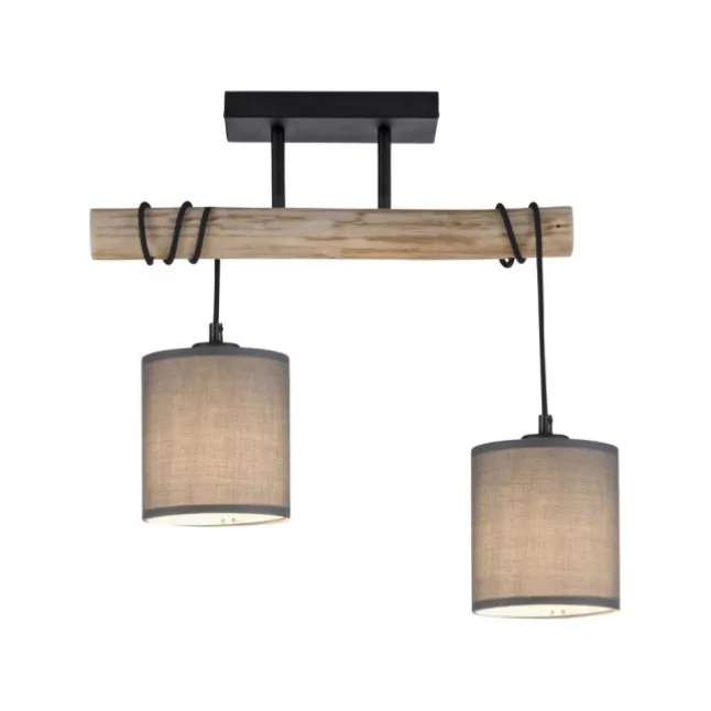 JUST LIGHT LED Deckenleuchte Echtholz GERDA TRIBU 2-flammig Stoffschirm Landhaus