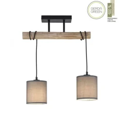 JUST LIGHT LED Deckenleuchte Echtholz GERDA TRIBU 2-flammig Stoffschirm Landhaus