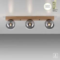 JUST LIGHT LED Deckenleuchte GERDA WIDOW 3-flammig Holz rauchfarben