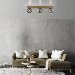 JUST LIGHT LED Deckenleuchte GERDA WIDOW 3-flammig Holz rauchfarben