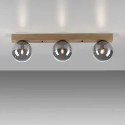 JUST LIGHT LED Deckenleuchte GERDA WIDOW 3-flammig Holz rauchfarben