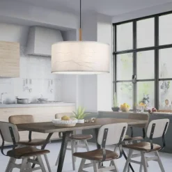 JUST LIGHT LED Pendelleuchte weiß GERDA SOFIE Holzoptik 1-flammig