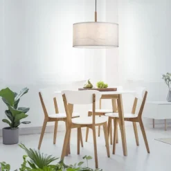 JUST LIGHT LED Pendelleuchte weiß GERDA SOFIE Holzoptik 1-flammig