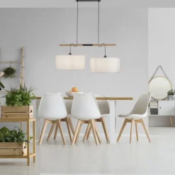 JUST LIGHT LED Pendelleuchte schwarz GERDA SOFIE Holzoptik 2-flammig
