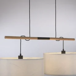 JUST LIGHT LED Pendelleuchte schwarz GERDA SOFIE Holzoptik 2-flammig