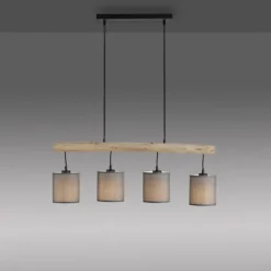 JUST LIGHT LED Pendelleuchte Echtholz GERDA TRIBU 1-flammig Stoffschirm Landhaus