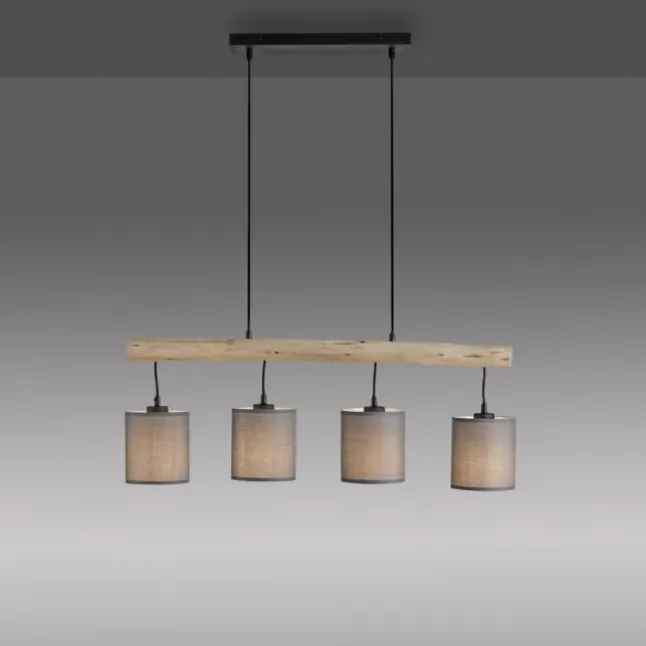 JUST LIGHT LED Pendelleuchte Echtholz GERDA TRIBU 1-flammig Stoffschirm Landhaus