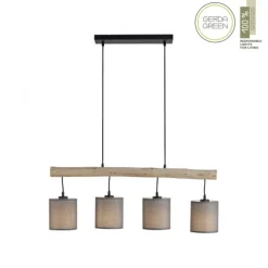 JUST LIGHT LED Pendelleuchte Echtholz GERDA TRIBU 1-flammig Stoffschirm Landhaus