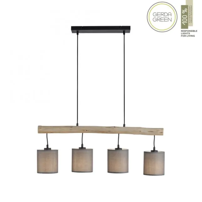 JUST LIGHT LED Pendelleuchte Echtholz GERDA TRIBU 1-flammig Stoffschirm Landhaus