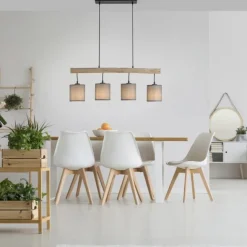 JUST LIGHT LED Pendelleuchte Echtholz GERDA TRIBU 1-flammig Stoffschirm Landhaus