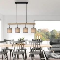 JUST LIGHT LED Pendelleuchte Echtholz GERDA TRIBU 1-flammig Stoffschirm Landhaus