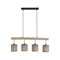 JUST LIGHT LED Pendelleuchte Echtholz GERDA TRIBU 1-flammig Stoffschirm Landhaus