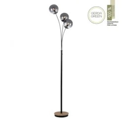 JUST LIGHT LED Stehleuchte Holz GERDA WIDOW rauchfarben Kippschalter