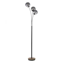 JUST LIGHT LED Stehleuchte Holz GERDA WIDOW rauchfarben Kippschalter