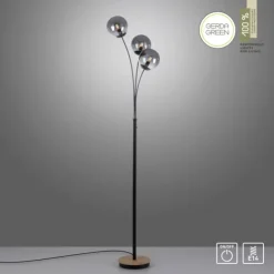 JUST LIGHT LED Stehleuchte Holz GERDA WIDOW rauchfarben Kippschalter