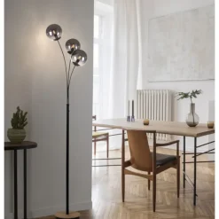 JUST LIGHT LED Stehleuchte Holz GERDA WIDOW rauchfarben Kippschalter
