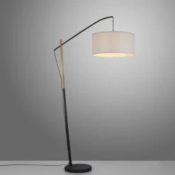 JUST LIGHT LED Stehleuchte schwarz GERDA SOFIE Holzoptik Schnurschalter