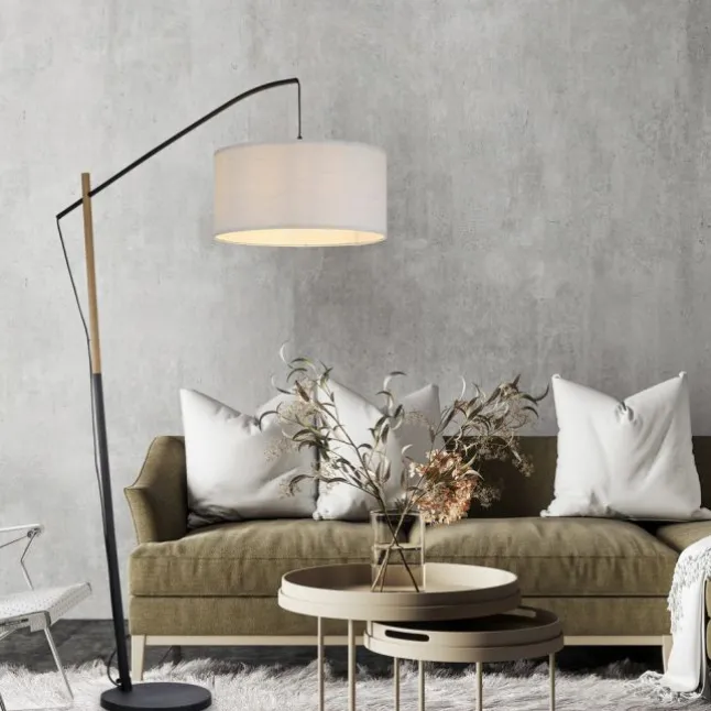 JUST LIGHT LED Stehleuchte schwarz GERDA SOFIE Holzoptik Schnurschalter
