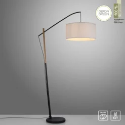 JUST LIGHT LED Stehleuchte schwarz GERDA SOFIE Holzoptik Schnurschalter